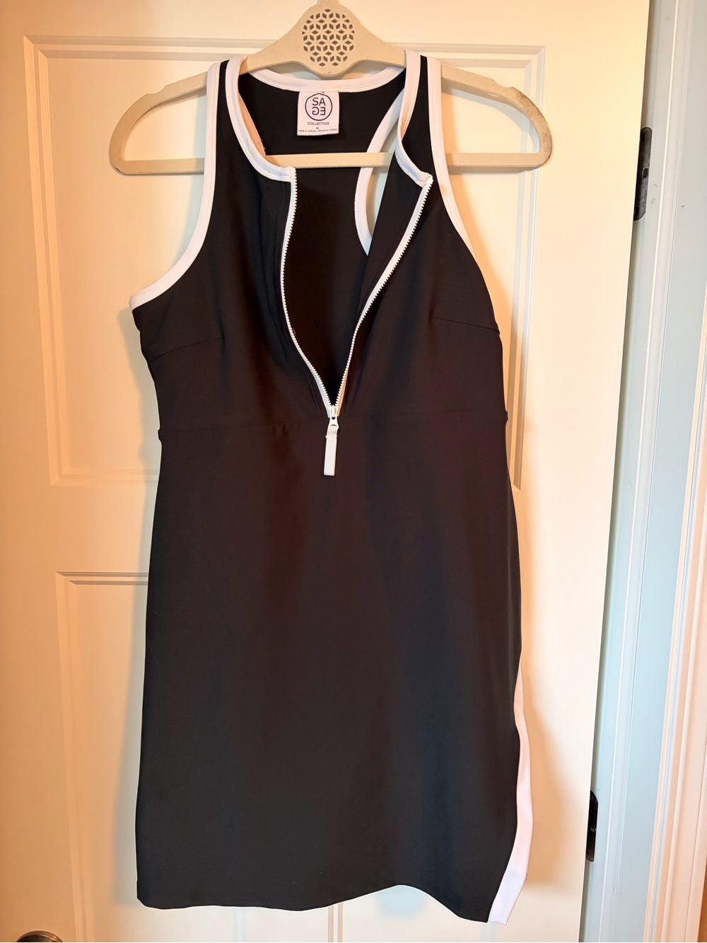 SAGE Collective NWOT Black Zip-Front Women's Athletic Dress with White Trim